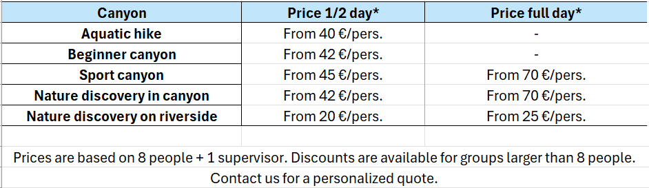 Prices seminars and businesses